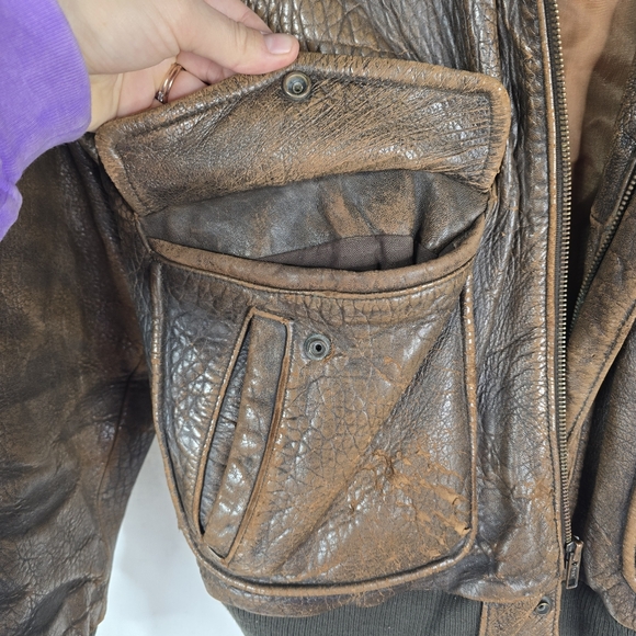 Vintage Leather Flying Mens Medium Jacket Brown Aviator Military Bomber Flight - Picture 4 of 16